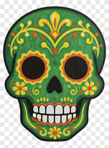 Colorful Sugar Skull With Floral Patterns PNG