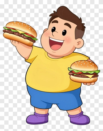 Cartoon Boy Holding Two Hamburgers PNG