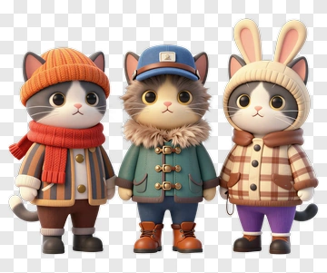Cartoon Cats In Winter Clothing PNG