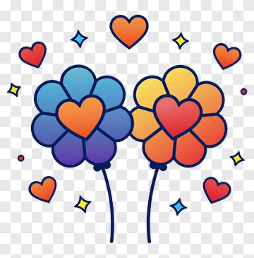 Colorful Heart-Shaped Flowers PNG