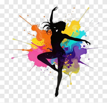 Silhouette Dancer With Colorful Splash Background PNG