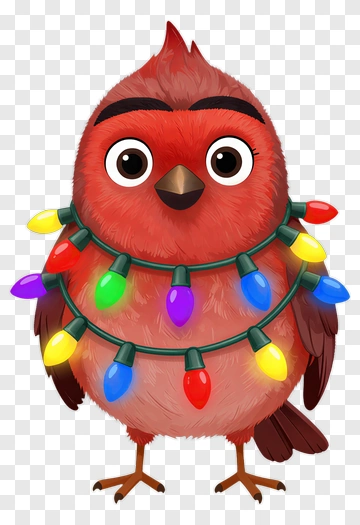 Cartoon Bird Wearing Christmas Lights PNG