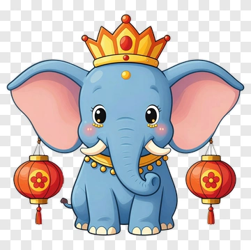Cartoon Elephant Wearing A Crown PNG