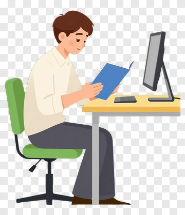 Student Reading A Book At A Desk PNG