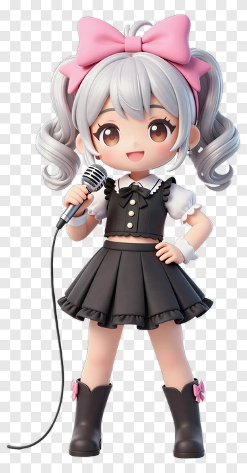 3D Cartoon Girl Holding A Microphone PNG