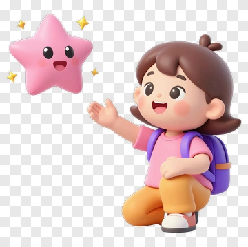 Cartoon Child Interacting With A Pink Star PNG