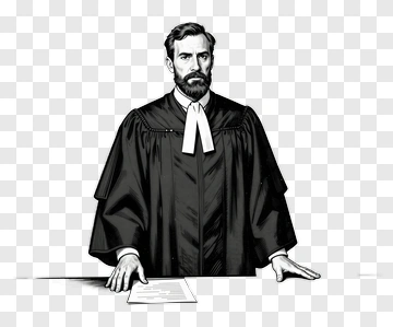 Judge Standing At A Courtroom Table PNG