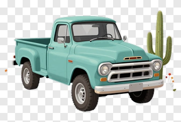 Vintage Pickup Truck With Cactus PNG