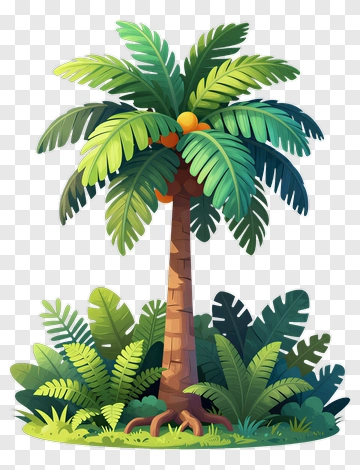 Colorful Palm Tree Surrounded By Lush Greenery PNG