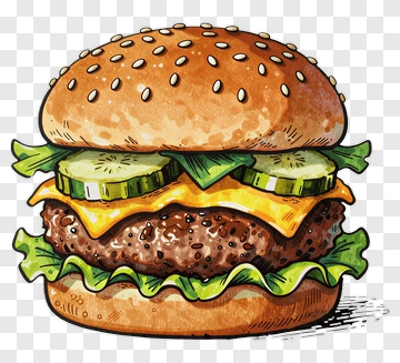 Cartoon Hamburger With Cheese And Vegetables PNG