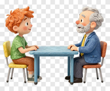Child And Elderly Man Sitting At A Table PNG