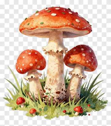 Colorful Mushroom Group In Grass PNG