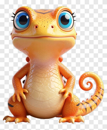 3D Cartoon Gecko With Big Blue Eyes PNG