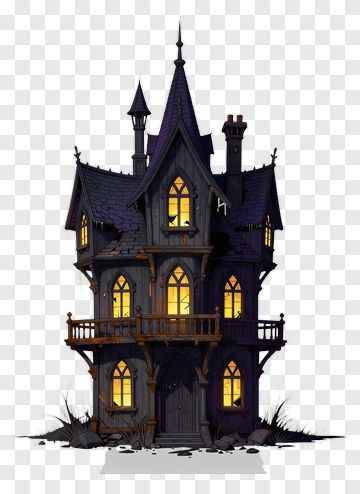 Haunted House With Glowing Windows PNG