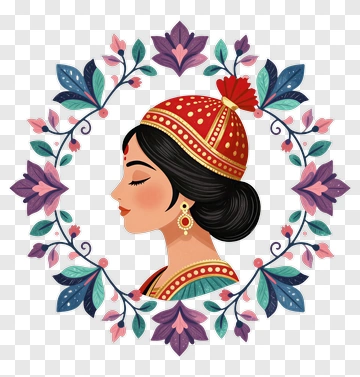 Beautiful Woman In Traditional Attire With Floral Frame PNG