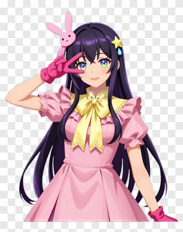 Anime Girl In Pink Dress With Bunny Accessories PNG
