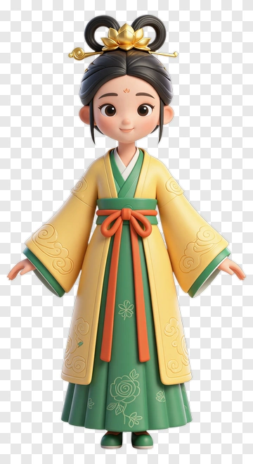 3D Cartoon Girl In Traditional Dress PNG