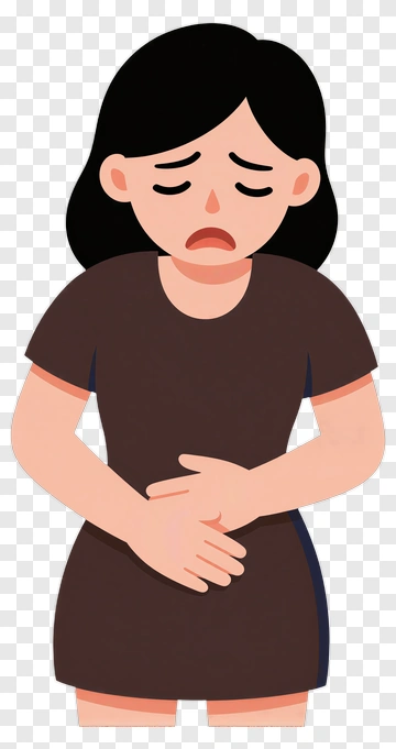 Sad Woman Holding Her Stomach PNG