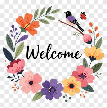 Welcome Floral Wreath With Bird And Butterfly PNG