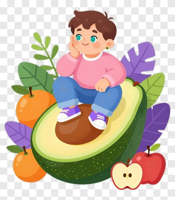 Cartoon Boy Sitting On An Avocado PNG