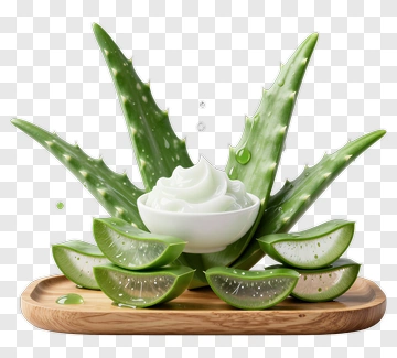 Aloe Vera Plant With Slices And Cream PNG