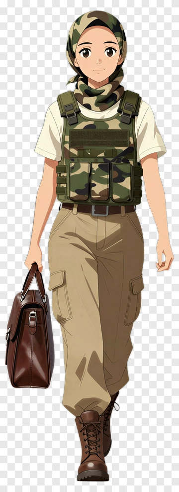Anime Female Soldier Carrying A Bag PNG