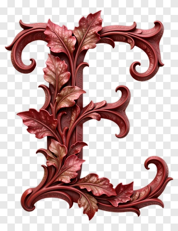 Decorative Letter E With Leaves PNG
