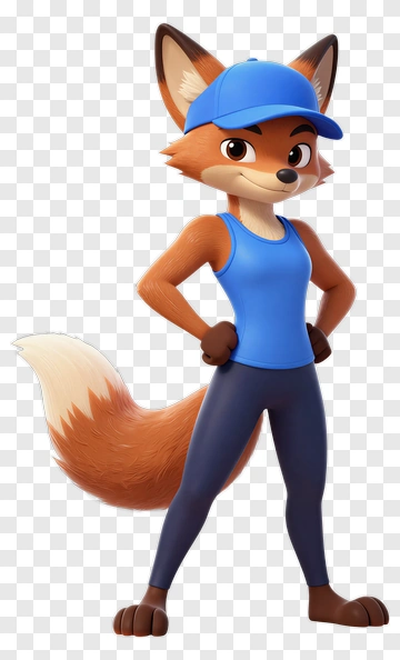 Cartoon Fox Character In Athletic Outfit PNG
