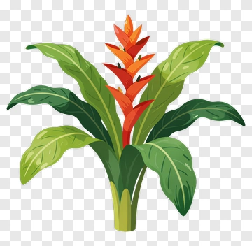 Colorful Tropical Plant With Red Flowers PNG