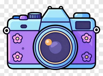 Cartoon Camera With Floral Design PNG