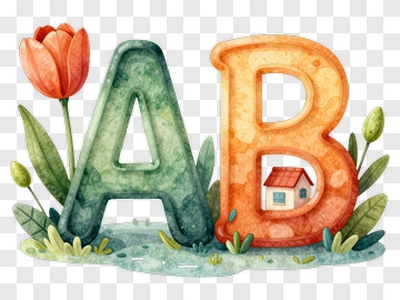 Colorful Alphabet Letters A And B With Flower And Grass PNG