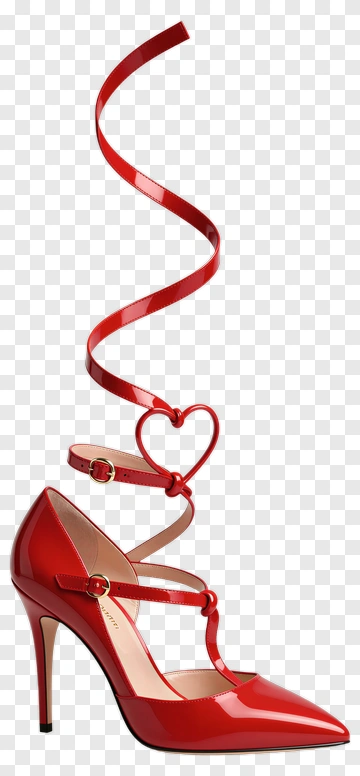 Red High Heel Shoe With Heart Shaped Strap PNG