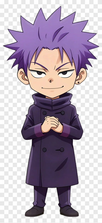 Cartoon Character With Purple Hair And Black Coat PNG