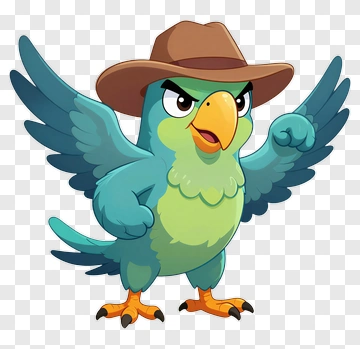 Cartoon Parrot Wearing A Cowboy Hat PNG