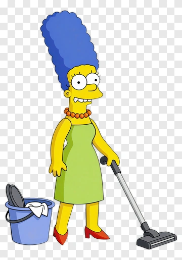 Cartoon Woman Vacuuming With A Cleaning Bucket PNG