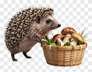 Hedgehog Holding A Basket Of Mushrooms PNG