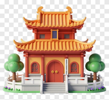 Chinese Style House With Trees PNG