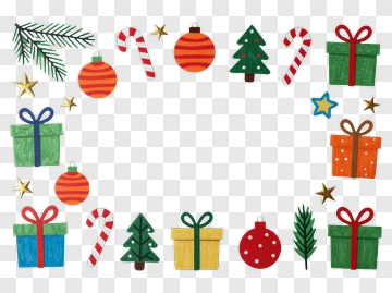 Christmas Decorative Frame With Ornaments And Gifts PNG