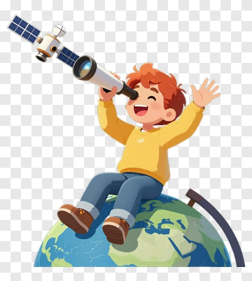 Cartoon Boy Observing Earth With A Telescope PNG