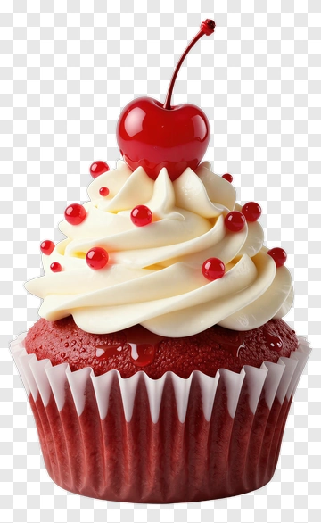 Red Velvet Cupcake With Cherry Topping PNG