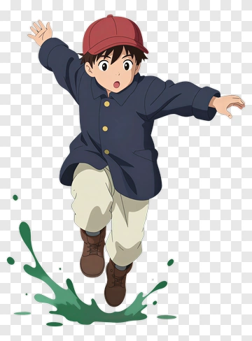 Cartoon Boy Jumping In A Puddle PNG