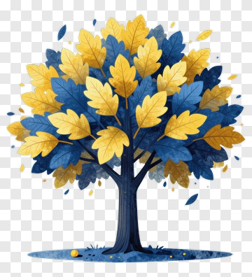 Colorful Tree With Blue And Yellow Leaves PNG