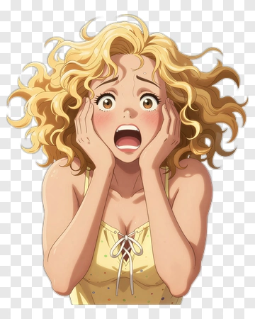 Surprised Girl With Curly Hair PNG