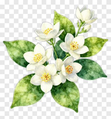 Watercolor Flower Bouquet With Green Leaves PNG