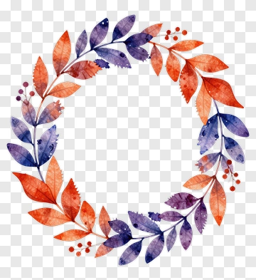 Watercolor Leaf Wreath PNG