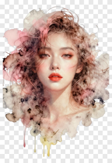 Watercolor Portrait Of A Woman With Flowing Hair PNG