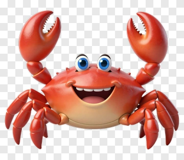 Cartoon Crab Smiling With Claws Up PNG
