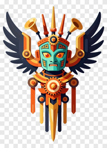 Colorful Aztec Mask With Wings PNG