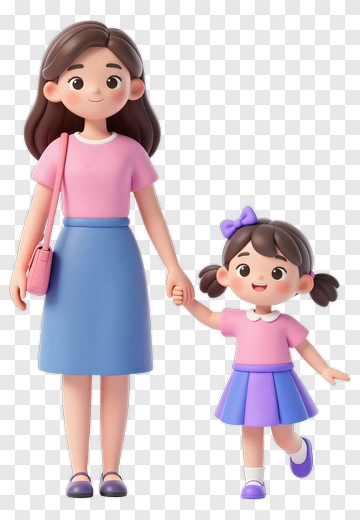 Cartoon Mother And Daughter Holding Hands PNG