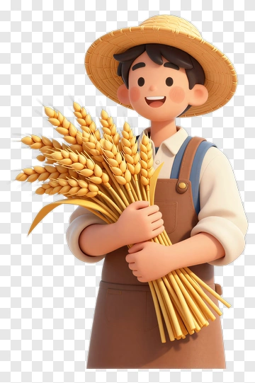 3D Farmer Holding A Bundle Of Wheat PNG